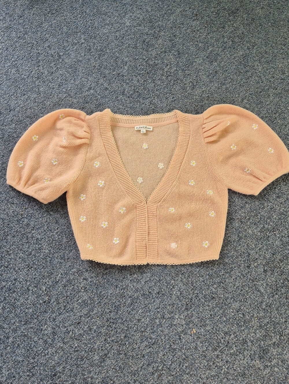 For Love & Lemons Embroidered Buds Puff Sleeve Cropped Cardigan M - Picture 14 of 15